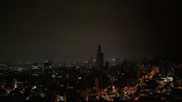 Aerial view of downtown Bogota, Colombia during the night