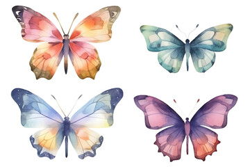 Obraz na płótnie Canvas Colorful butterflies watercolor isolated on white background. Generative AI.