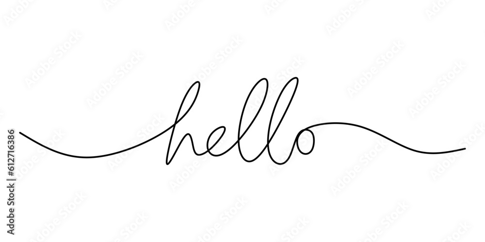 Wall mural one continuous line drawing typography line art of hello word writing isolated on white background.