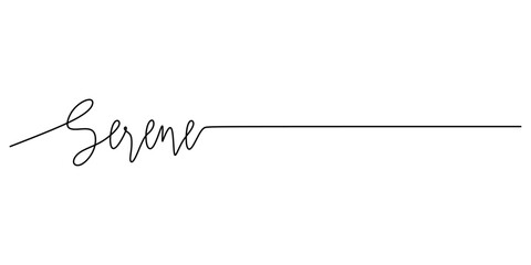 One continuous line drawing typography line art of serene word writing isolated on white background.
