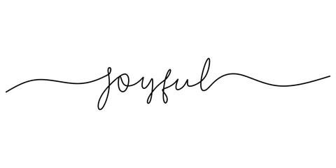 One continuous line drawing typography line art of joyful word writing isolated on white background.
