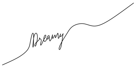 One continuous line drawing typography line art of dreamy word writing isolated on white background.