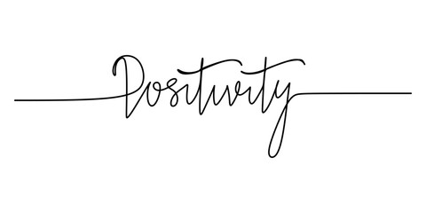 One continuous line drawing typography line art of positivity word writing isolated on white background.