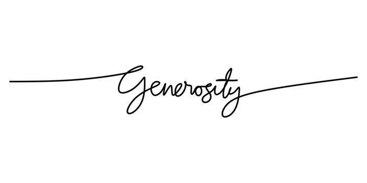 One continuous line drawing typography line art of generosity word writing isolated on white background.