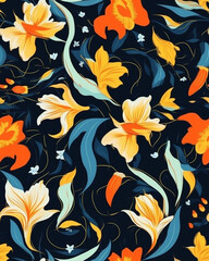 Wallpaper tileable pattern of flowers created with Generative AI technology