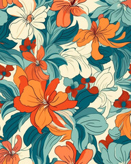 Fototapeta na wymiar Wallpaper tileable pattern of flowers created with Generative AI technology