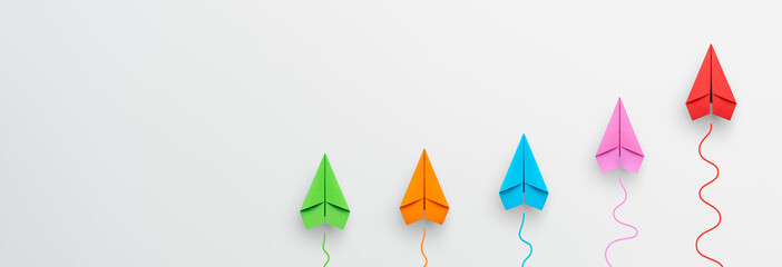 Paper plane on white background, Business competition, Different vision creative and Innovative...