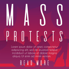 Mass protests banner with protesting people destroying property, flat vector. - obrazy, fototapety, plakaty