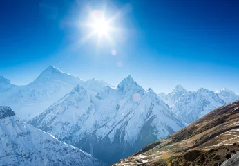 Papier peint photo autocollant rond Dhaulagiri Himalayas mountains in sunlight