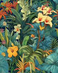 Fototapeta premium Wallpaper tileable pattern of tropical plants created with Generative AI technology