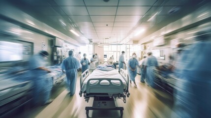A motion blurred photograph of a hospital interior. Generative AI