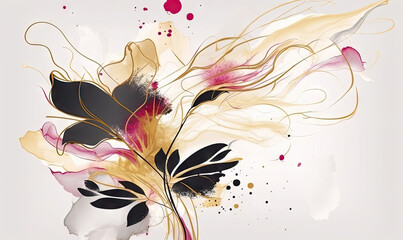 Painting of a flower with a lot of colors on it's petals and leaves, abstract brush strokes wallpaper.