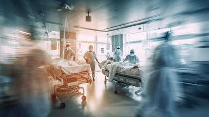 Fototapeta na wymiar A motion blurred photograph of a hospital interior. Generative AI