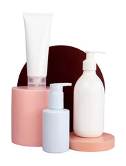 set of cosmetic bottle display isolated