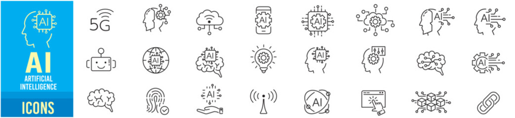 AI line icons collection - obrazy, fototapety, plakaty