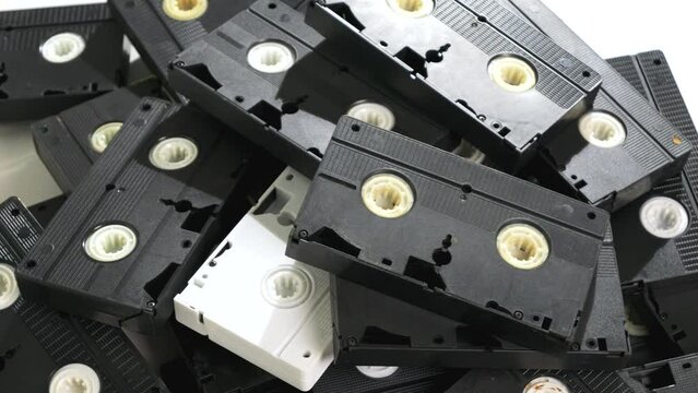 Old used VHS tapes prepared for disposal