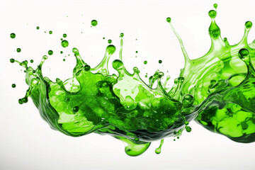The dynamic flow of green liquid splashes on a white background. An artistic representation of energy and freshness. Generative AI