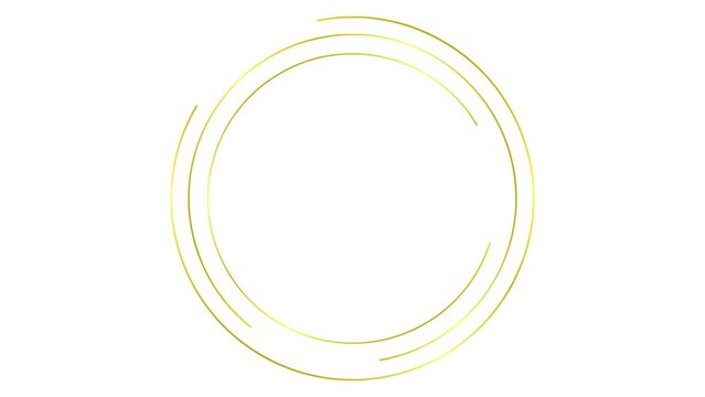 Animated golden circular frame spins. Linear symbol rotates. Copy space for text. Vector illustration isolated on white background.