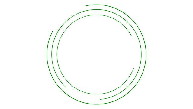 Animated green circular frame spins. Linear symbol rotates. Copy space for text. Vector illustration isolated on white background.