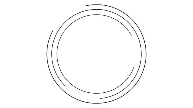 Animated black circular frame spins. Linear symbol rotates. Copy space for text. Vector illustration isolated on white background.