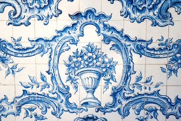 blue mosaic tiles in Madeira - obrazy, fototapety, plakaty