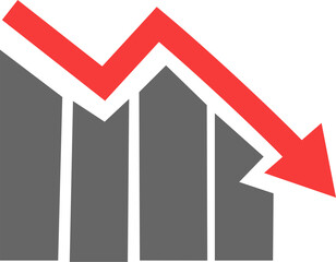 Financial arrows down. Vector graph with red arrows. Chart with decrease. Replaceable vector design.