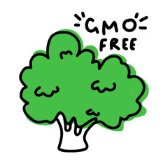 Doodle broccoli icon. Product free GMO.