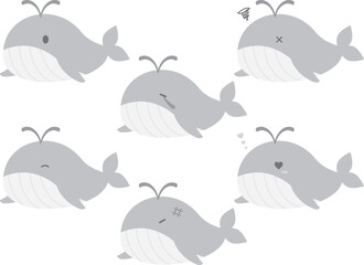 ゆるかわなクジラ6種セット　グレースケール
