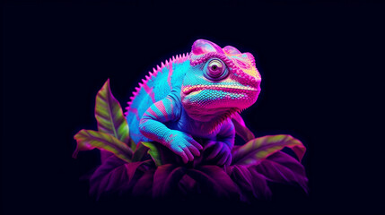 Obraz premium Vaporwave Chameleon, Generative AI.