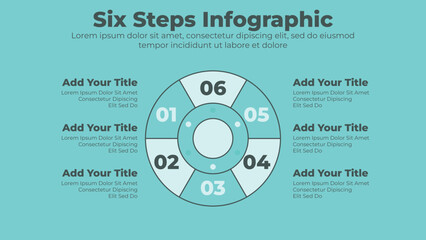 Circular infographics presentation template with 6 steps