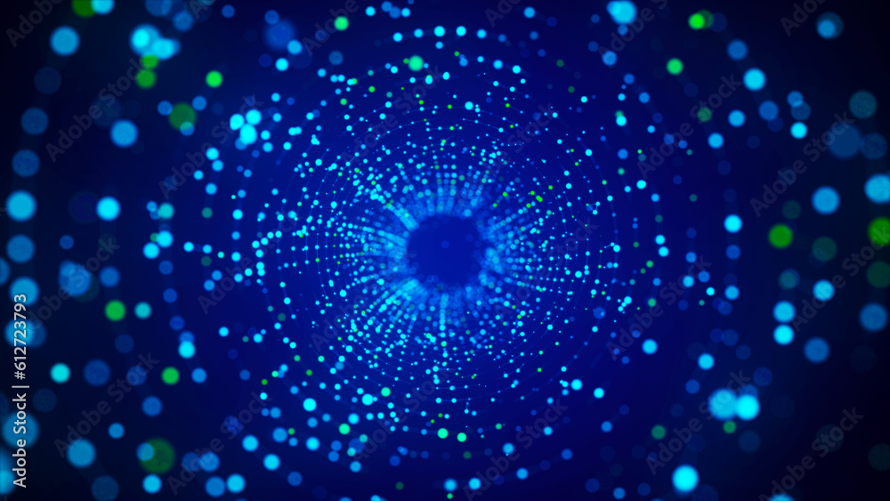 Poster futuristic dynamic wireframe tunnel on blue background. digital data flow. progressive it technologi