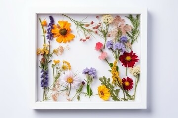 Photo frame wild flowers paper. Generate Ai