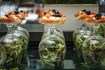 fresh salad in a glass jar on the table, luxury brunch ideas