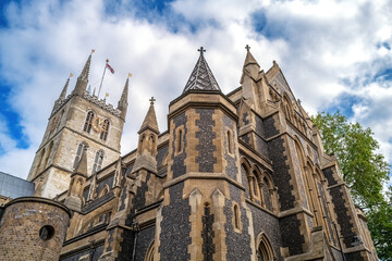 Southwark Cathedral on the southbank of the Thames, London, UK. This is the oldest Gothic church in London, with parts of the structure dating back to 1220.