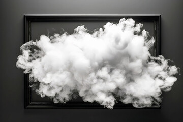 Creative background with large white cloud in black frame in 3d style in monochrome style. Generative AI