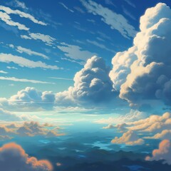 Beautiful clear sky with cloud in anime style,digital painting,illustration. Wallpaper background. Generative AI.