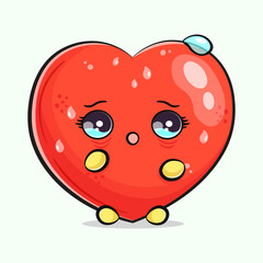 Scared Heart shape character. Vector hand drawn traditional cartoon vintage, retro, kawaii character illustration icon. Isolated white background. Cry Heart shape character concept