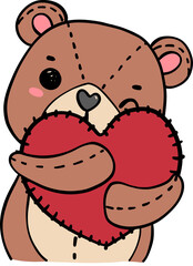 Cute love Valentine teddy bear vintage doll doodle cartoon drawing 