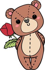 Cute love Valentine teddy bear vintage doll doodle cartoon drawing 