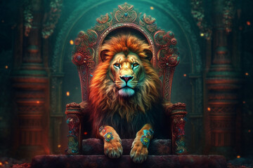 Fototapeta na wymiar the lion sits on a majestic throne