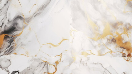 Naklejka premium Abstract natural pattern of white luxury marble with golden glitter inclusions, ai generated