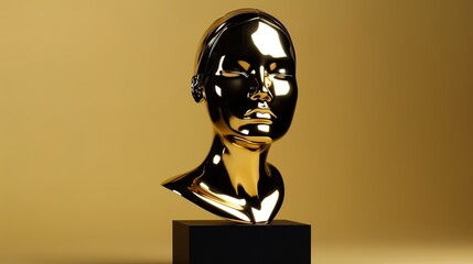 Minimalistic Female Mannequin Head in Gold and Black. Generative AI