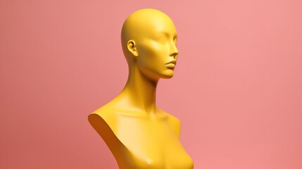 Minimalistic Female Mannequin Head in Vibrant Yellow and Pink. Generative AI