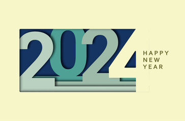 Happy New Year 2024. Vector background in paper style.