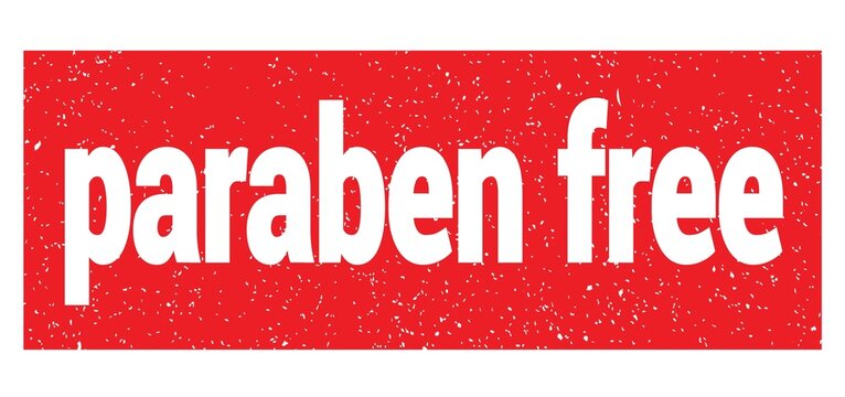 paraben free text written on red stamp sign.