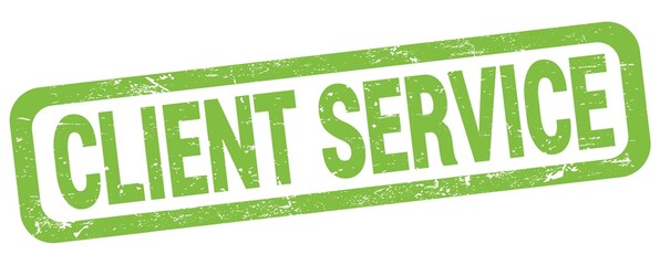 CLIENT SERVICE text written on green rectangle stamp.