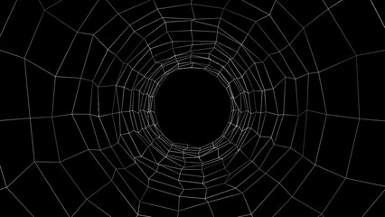 Points on an abstract backdrop. Particle wave in a vector. Network. digital architecture. massive data flow. Wireframe tunnel background with white lines.