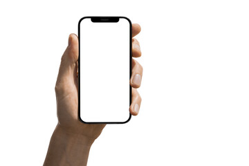 phone iphone in a hand on a transparent background in PNG format