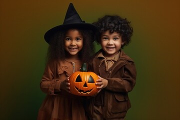 Fototapeta premium An illustration of children wearing a halloween costume , AI Generated