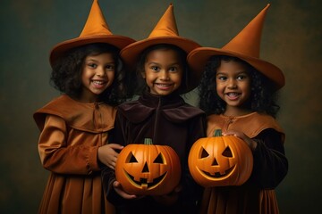 Fototapeta premium An illustration of children wearing a halloween costume , AI Generated